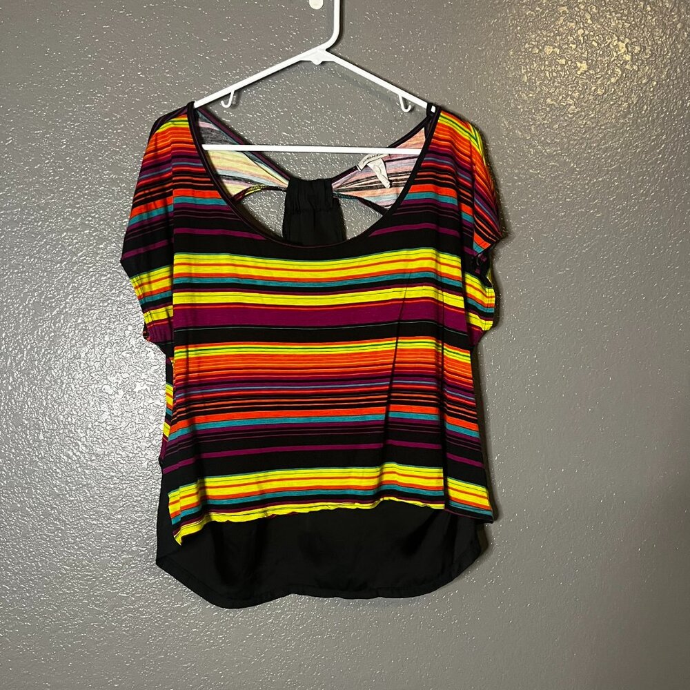 Share Women’s Rainbow Stripe High Low Back Cutout Top Multicolor Size L